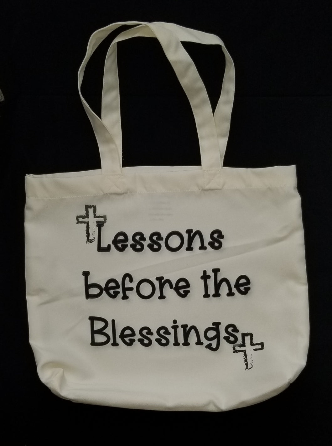 Lessons Before The Blessings Tote- Black Text