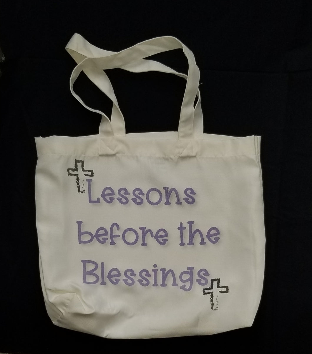 Lessons Before The Blessings Tote- Purple Text